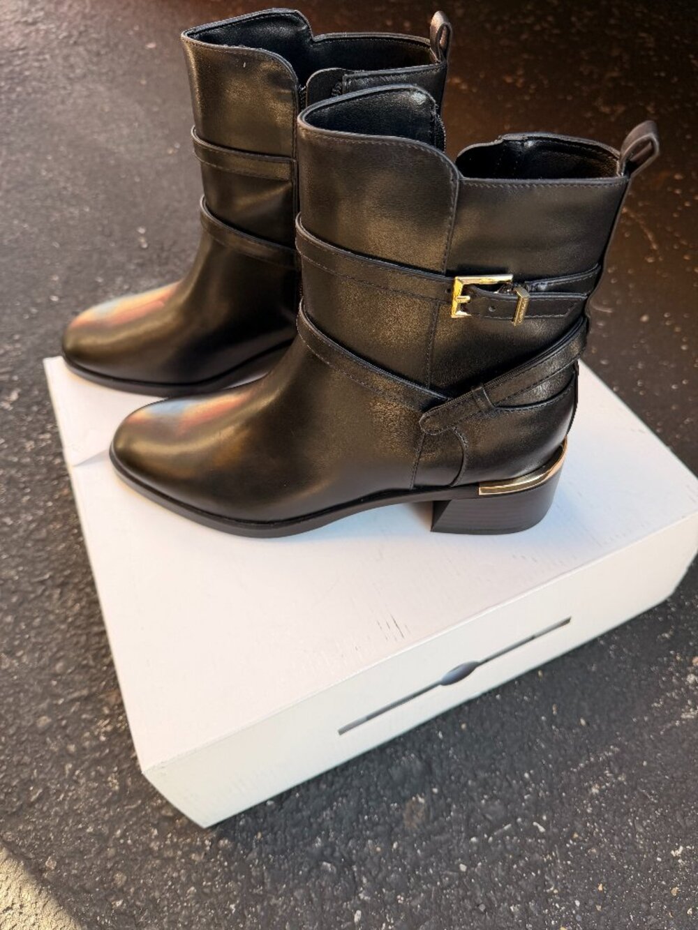 New Calvin Klein Black/Gold Booties Women's Size 8